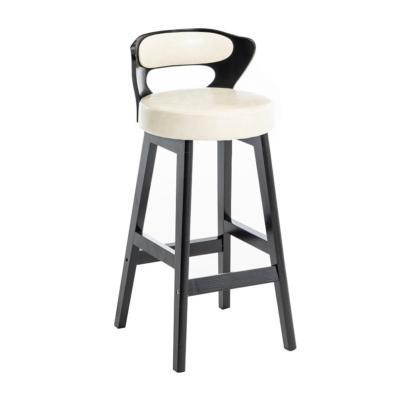 Tabouret de bar rond en forme de corne, en cuir PU et bois massif, style moderne minimaliste, avec dossier, pour salon et salle à manger 