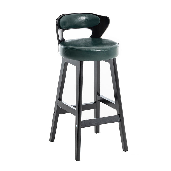 Tabouret de bar rond en forme de corne, en cuir PU et bois massif, style moderne minimaliste, avec dossier, pour salon et salle à manger 