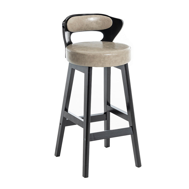 Tabouret de bar rond en forme de corne, en cuir PU et bois massif, style moderne minimaliste, avec dossier, pour salon et salle à manger 