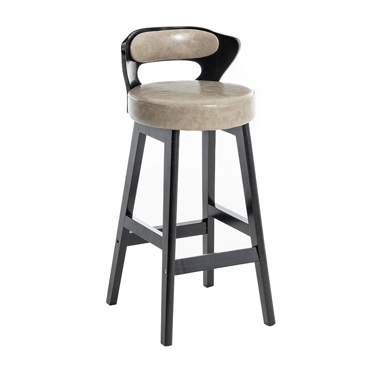 Tabouret de bar rond en forme de corne, en cuir PU et bois massif, style moderne minimaliste, avec dossier, pour salon et salle à manger 