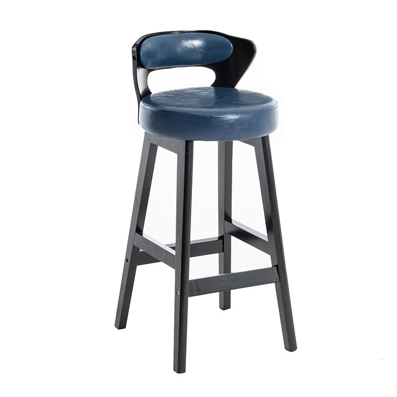 Tabouret de bar rond en forme de corne, en cuir PU et bois massif, style moderne minimaliste, avec dossier, pour salon et salle à manger 