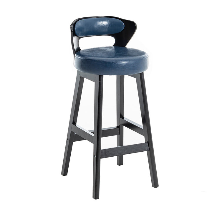 Tabouret de bar rond en forme de corne, en cuir PU et bois massif, style moderne minimaliste, avec dossier, pour salon et salle à manger 