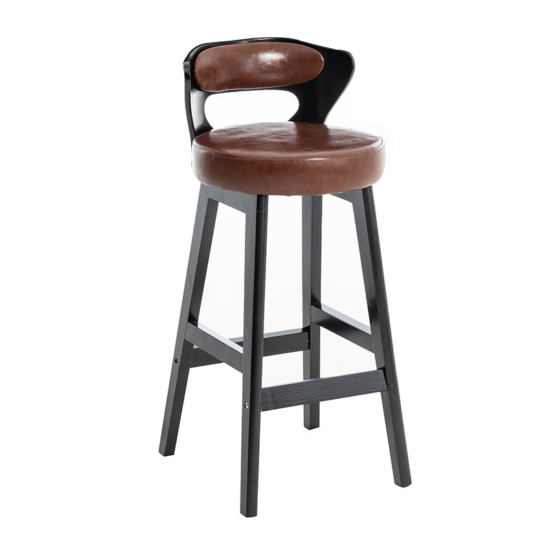 Tabouret de bar rond en forme de corne, en cuir PU et bois massif, style moderne minimaliste, avec dossier, pour salon et salle à manger 
