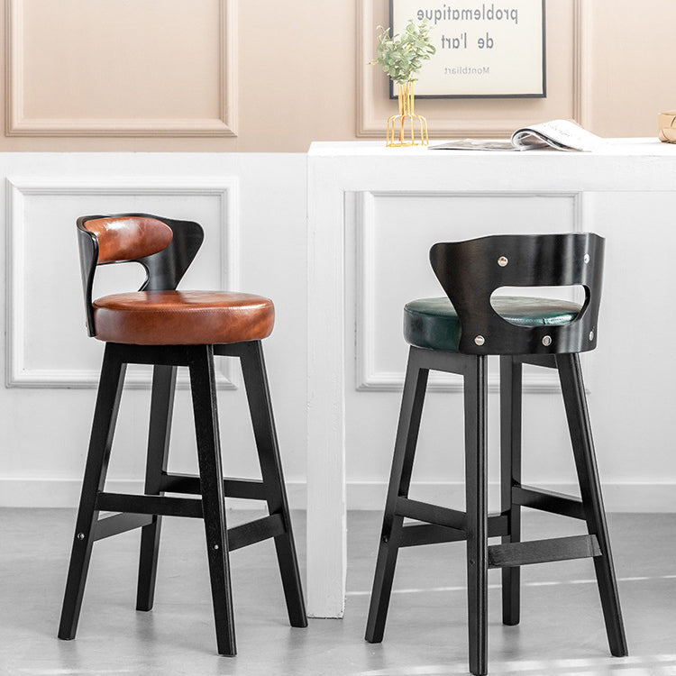 Tabouret de bar rond en forme de corne, en cuir PU et bois massif, style moderne minimaliste, avec dossier, pour salon et salle à manger 