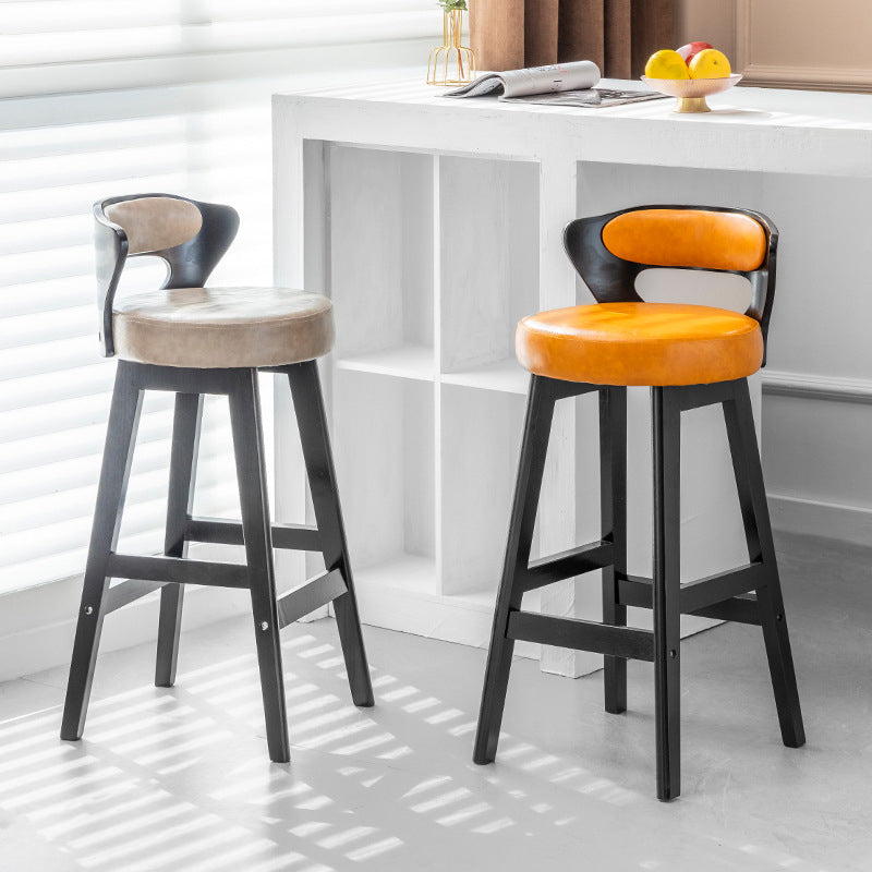 Tabouret de bar rond en forme de corne, en cuir PU et bois massif, style moderne minimaliste, avec dossier, pour salon et salle à manger 