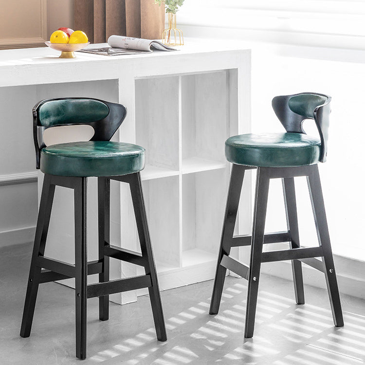 Tabouret de bar rond en forme de corne, en cuir PU et bois massif, style moderne minimaliste, avec dossier, pour salon et salle à manger 