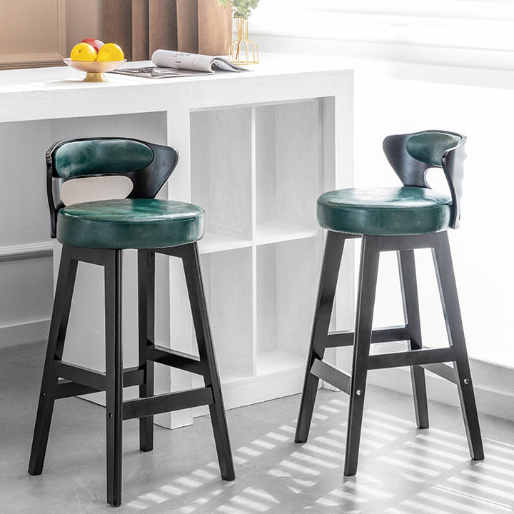Tabouret de bar rond en forme de corne, en cuir PU et bois massif, style moderne minimaliste, avec dossier, pour salon et salle à manger 
