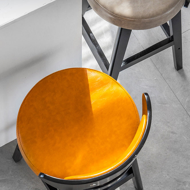 Tabouret de bar rond en forme de corne, en cuir PU et bois massif, style moderne minimaliste, avec dossier, pour salon et salle à manger 