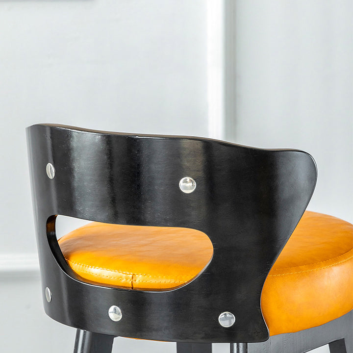 Tabouret de bar rond en forme de corne, en cuir PU et bois massif, style moderne minimaliste, avec dossier, pour salon et salle à manger 