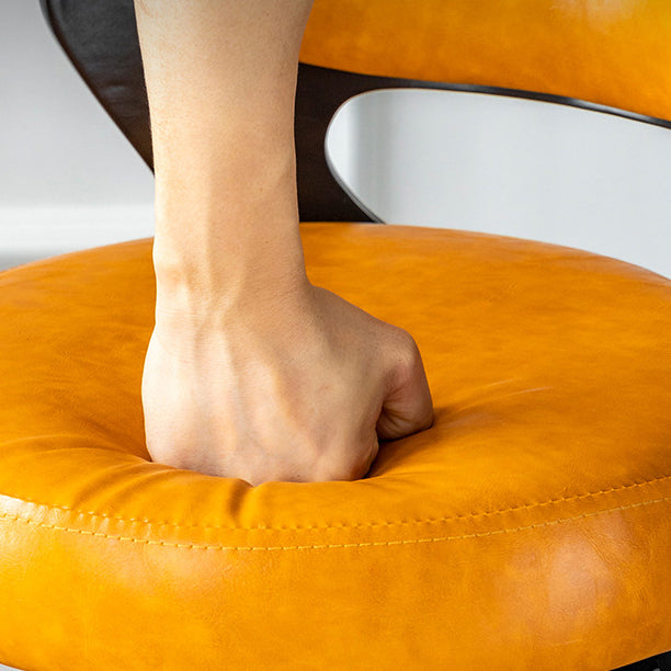 Tabouret de bar rond en forme de corne, en cuir PU et bois massif, style moderne minimaliste, avec dossier, pour salon et salle à manger 