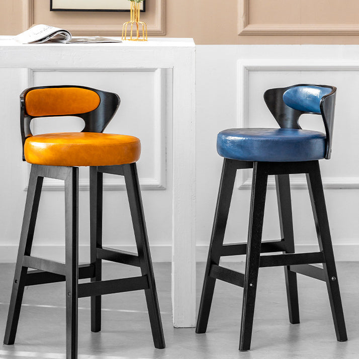 Tabouret de bar rond en forme de corne, en cuir PU et bois massif, style moderne minimaliste, avec dossier, pour salon et salle à manger 