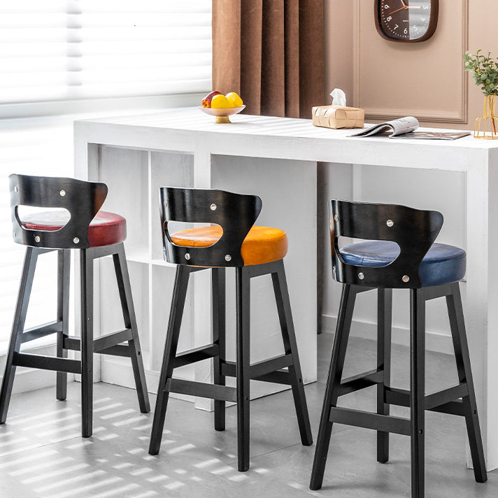 Tabouret de bar rond en forme de corne, en cuir PU et bois massif, style moderne minimaliste, avec dossier, pour salon et salle à manger 