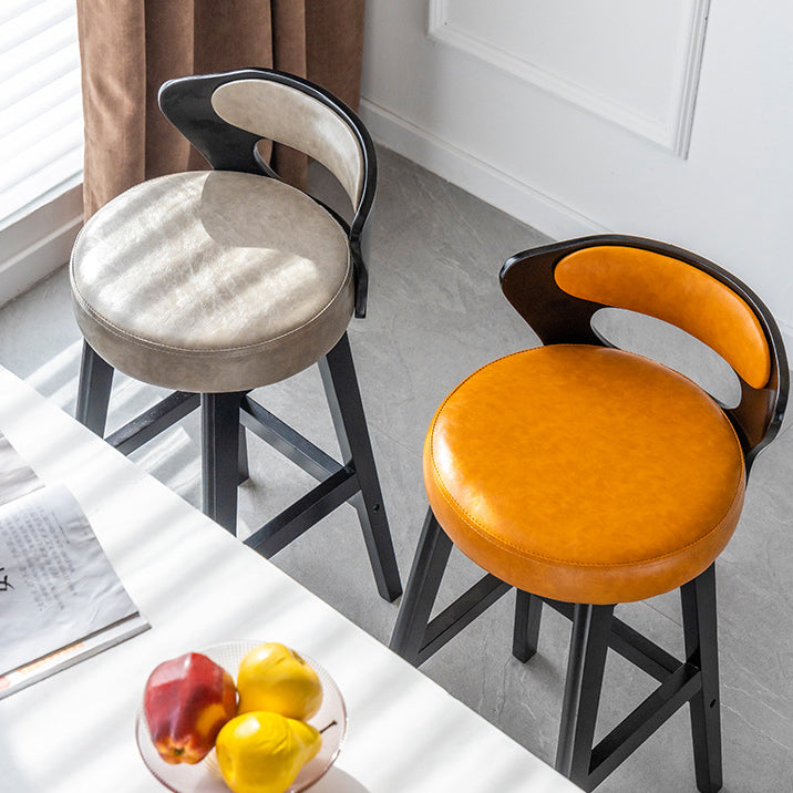 Tabouret de bar rond en forme de corne, en cuir PU et bois massif, style moderne minimaliste, avec dossier, pour salon et salle à manger 