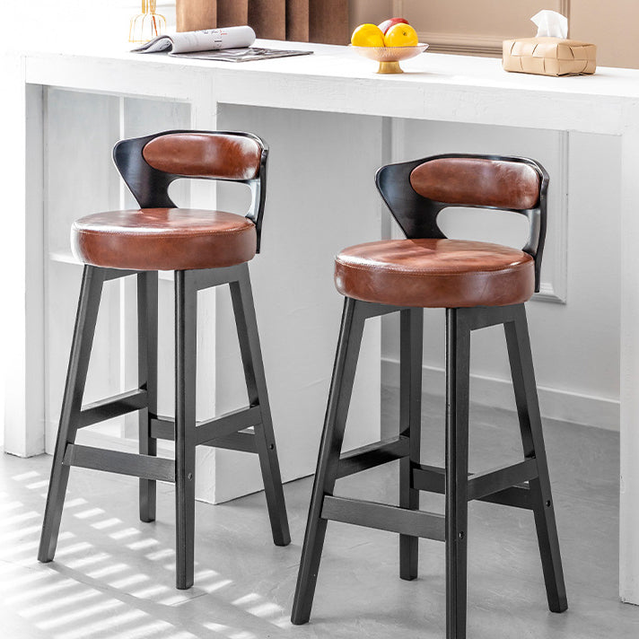 Tabouret de bar rond en forme de corne, en cuir PU et bois massif, style moderne minimaliste, avec dossier, pour salon et salle à manger 