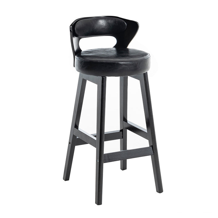 Tabouret de bar rond en forme de corne, en cuir PU et bois massif, style moderne minimaliste, avec dossier, pour salon et salle à manger 