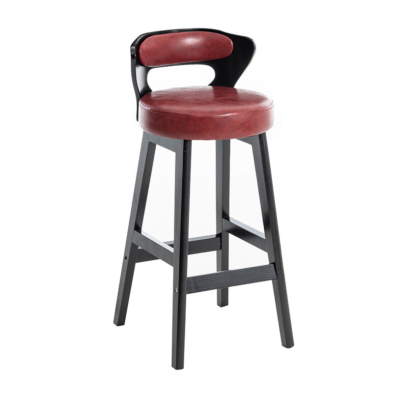 Tabouret de bar rond en forme de corne, en cuir PU et bois massif, style moderne minimaliste, avec dossier, pour salon et salle à manger 