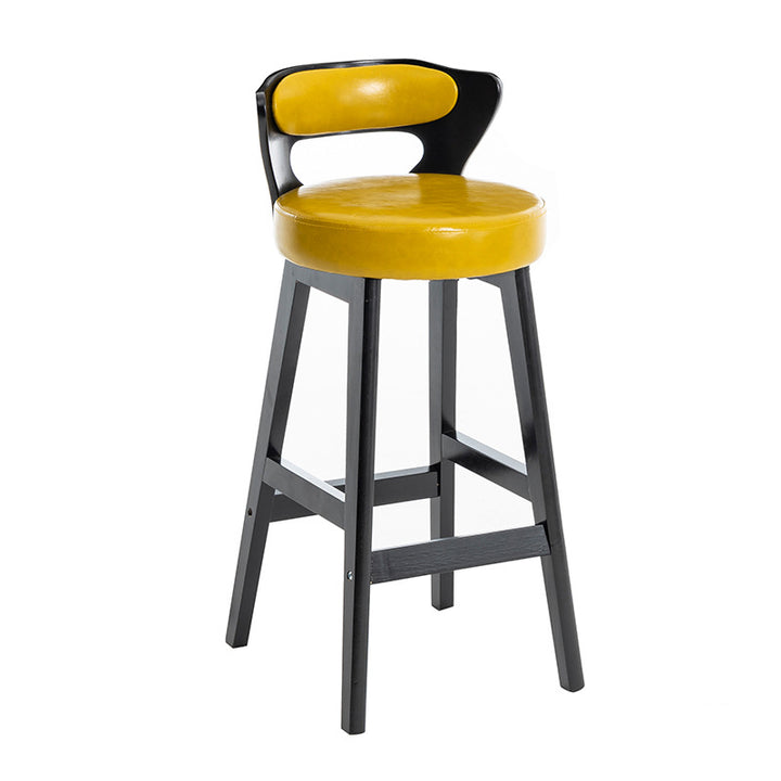Tabouret de bar rond en forme de corne, en cuir PU et bois massif, style moderne minimaliste, avec dossier, pour salon et salle à manger 