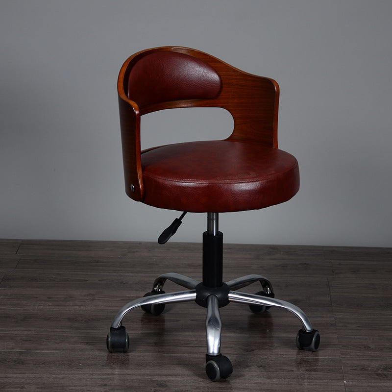 Moderner minimalistischer Baumwoll-Leinen PU-Leder Tech-Stoff Eisen Hohl Rund Schreibtischstuhl mit Rückenlehne für Wohnzimmer 