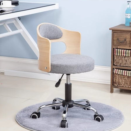 Moderner minimalistischer Schreibtischstuhl aus Baumwoll-Leinen, PU-Leder, synthetischem Stoff und Eisen, mit hohlem, rundem Design und Rückenlehne für das Wohnzimmer 
