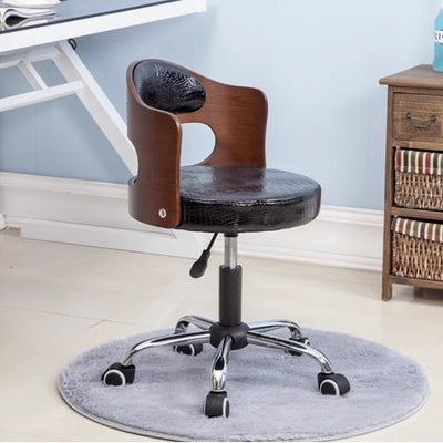 Moderner minimalistischer Baumwoll-Leinen PU-Leder Tech-Stoff Eisen Hohl Rund Schreibtischstuhl mit Rückenlehne für Wohnzimmer 