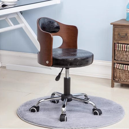 Moderner minimalistischer Baumwoll-Leinen PU-Leder Tech-Stoff Eisen Hohl Rund Schreibtischstuhl mit Rückenlehne für Wohnzimmer 