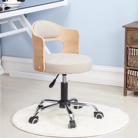 Moderner minimalistischer Schreibtischstuhl aus Baumwoll-Leinen, PU-Leder, synthetischem Stoff und Eisen, mit hohlem, rundem Design und Rückenlehne für das Wohnzimmer 