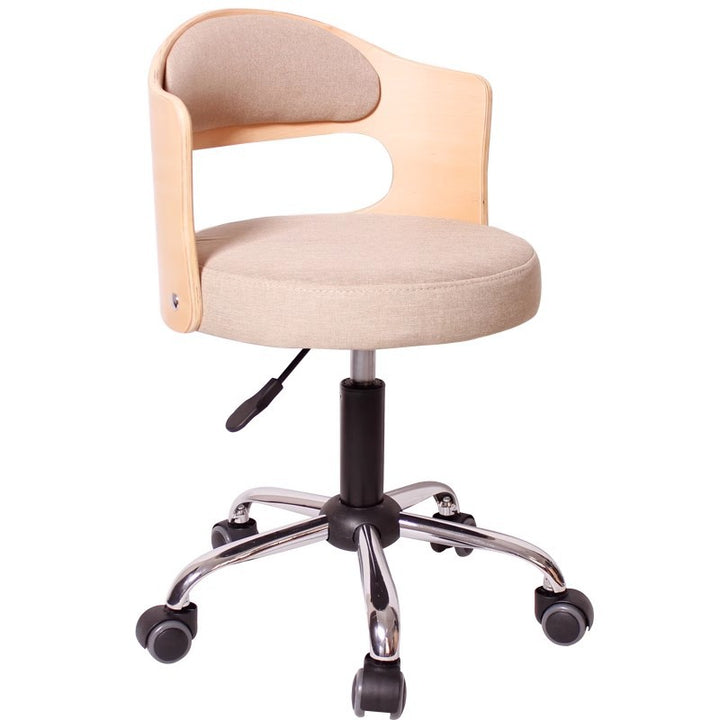 Moderner minimalistischer Schreibtischstuhl aus Baumwoll-Leinen, PU-Leder, synthetischem Stoff und Eisen, mit hohlem, rundem Design und Rückenlehne für das Wohnzimmer 
