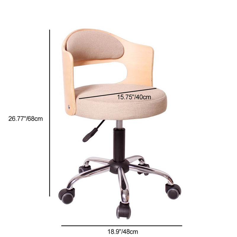 Moderner minimalistischer Baumwoll-Leinen PU-Leder Tech-Stoff Eisen Hohl Rund Schreibtischstuhl mit Rückenlehne für Wohnzimmer 
