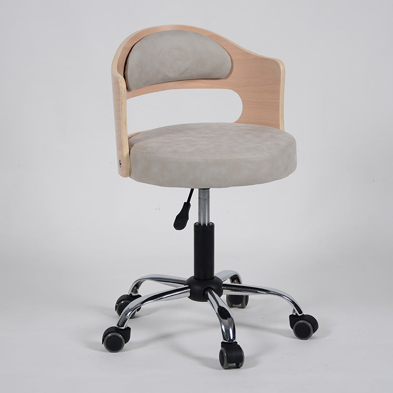 Moderner minimalistischer Schreibtischstuhl aus Baumwoll-Leinen, PU-Leder, synthetischem Stoff und Eisen, mit hohlem, rundem Design und Rückenlehne für das Wohnzimmer 