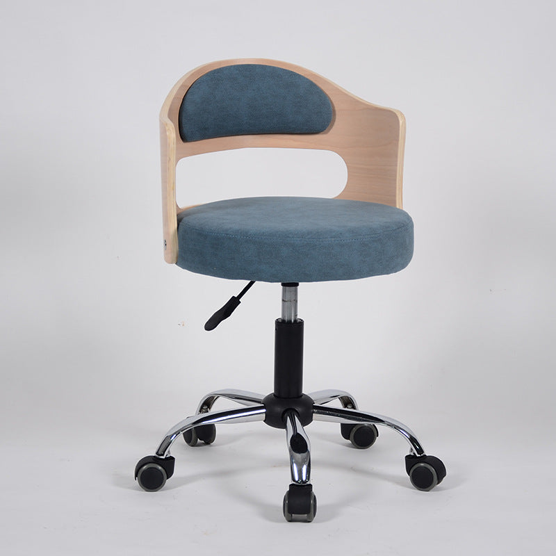 Moderner minimalistischer Schreibtischstuhl aus Baumwoll-Leinen, PU-Leder, synthetischem Stoff und Eisen, mit hohlem, rundem Design und Rückenlehne für das Wohnzimmer 