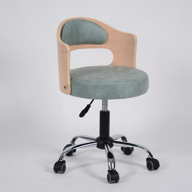 Moderner minimalistischer Schreibtischstuhl aus Baumwoll-Leinen, PU-Leder, synthetischem Stoff und Eisen, mit hohlem, rundem Design und Rückenlehne für das Wohnzimmer 