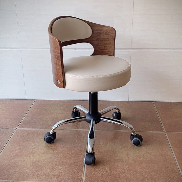 Moderner minimalistischer Schreibtischstuhl aus Baumwoll-Leinen, PU-Leder, synthetischem Stoff und Eisen, mit hohlem, rundem Design und Rückenlehne für das Wohnzimmer 