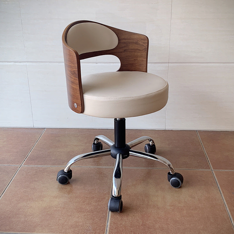 Moderner minimalistischer Baumwoll-Leinen PU-Leder Tech-Stoff Eisen Hohl Rund Schreibtischstuhl mit Rückenlehne für Wohnzimmer 