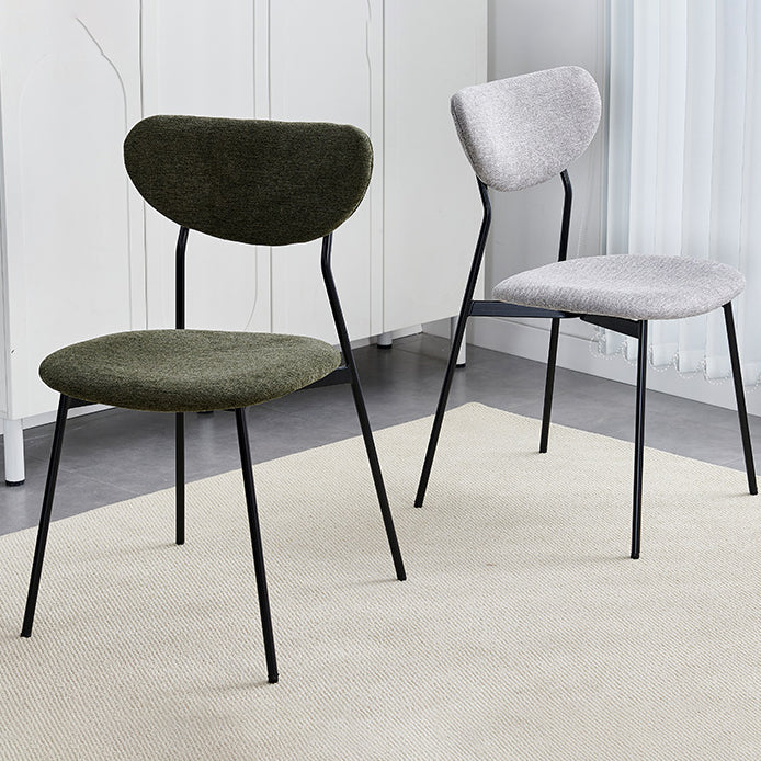 Chaise de salle à manger en lin scandinave contemporain en fer semi-ronde avec dossier pour salon et salle à manger 