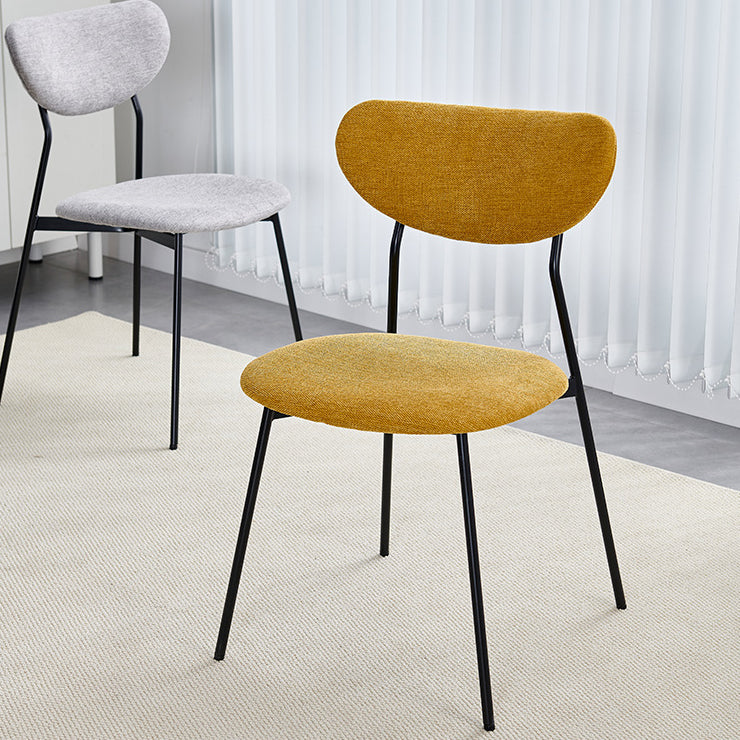 Chaise de salle à manger en lin scandinave contemporain en fer semi-ronde avec dossier pour salon et salle à manger 