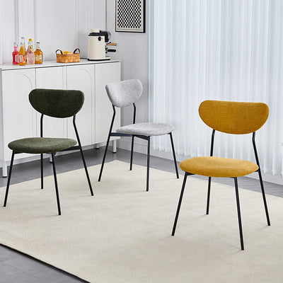 Silla de comedor semicircular de hierro de lino escandinavo contemporáneo con respaldo para sala de estar y comedor 