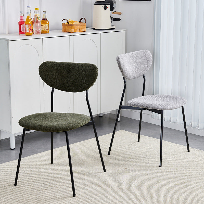 Chaise de salle à manger en lin scandinave contemporain en fer semi-ronde avec dossier pour salon et salle à manger 