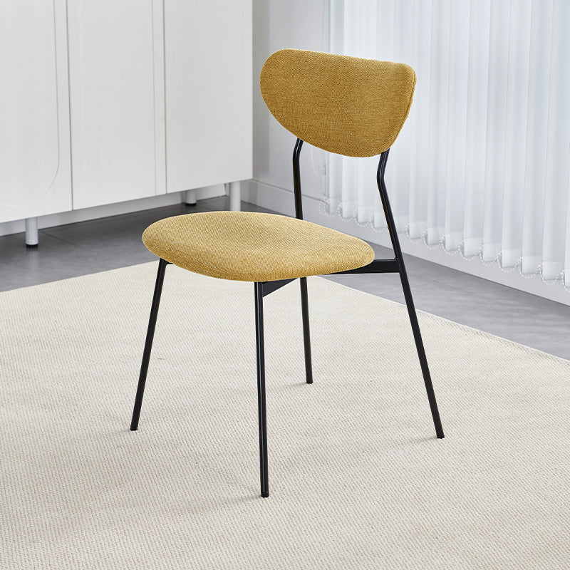Chaise de salle à manger en lin scandinave contemporain en fer semi-ronde avec dossier pour salon et salle à manger 