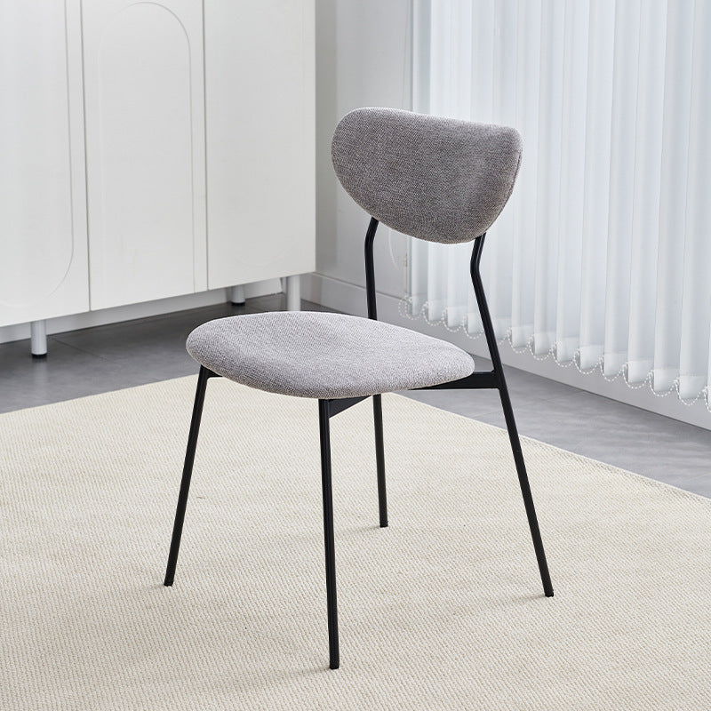 Silla de comedor semicircular de hierro de lino escandinavo contemporáneo con respaldo para sala de estar y comedor 