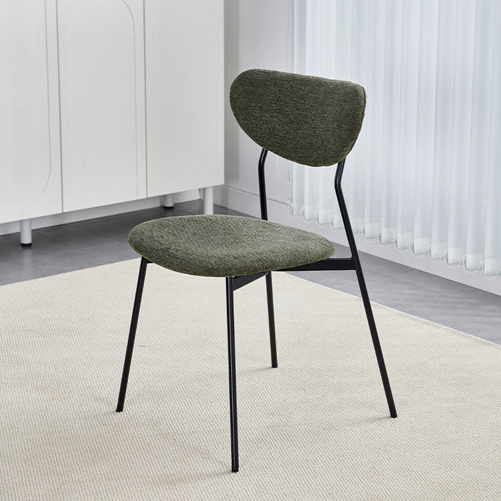 Chaise de salle à manger en lin scandinave contemporain en fer semi-ronde avec dossier pour salon et salle à manger 