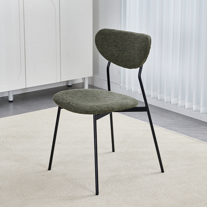 Silla de comedor semicircular de hierro de lino escandinavo contemporáneo con respaldo para sala de estar y comedor 