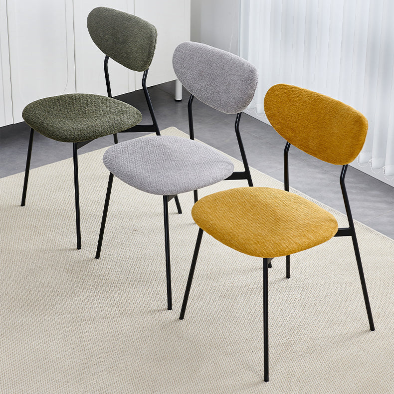 Chaise de salle à manger en lin scandinave contemporain en fer semi-ronde avec dossier pour salon et salle à manger 