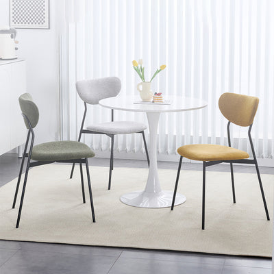 Silla de comedor semicircular de hierro de lino escandinavo contemporáneo con respaldo para sala de estar y comedor 