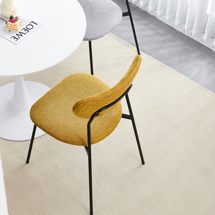 Chaise de salle à manger en lin scandinave contemporain en fer semi-ronde avec dossier pour salon et salle à manger 