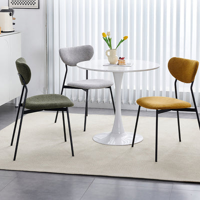 Silla de comedor semicircular de hierro de lino escandinavo contemporáneo con respaldo para sala de estar y comedor 