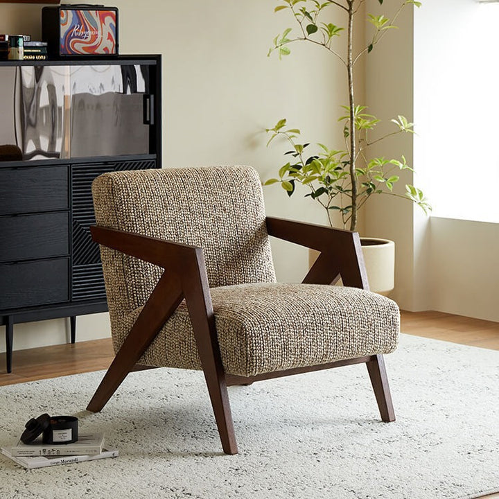 Chaise d'appoint traditionnelle en bois massif avec accoudoir et dossier en lin et coton chinois pour salon 