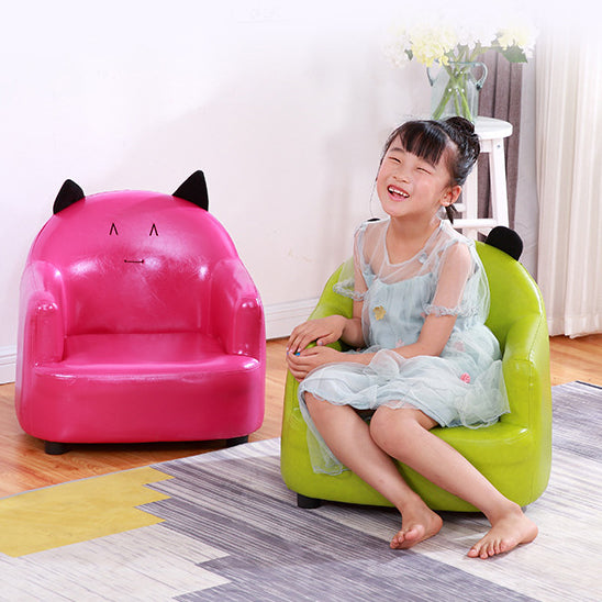 モダンアールデコ風オイルワックスレザーソリッドウッド動物型キッズアクセントチェア（背もたれ＆アームレスト付き）ベッドルーム＆リビングルーム用 
