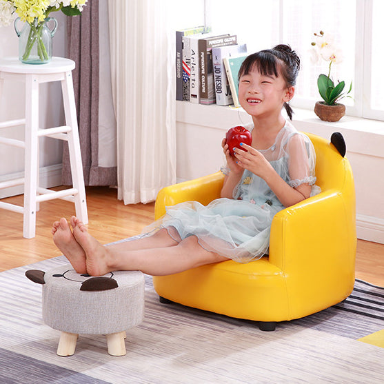 モダンアールデコ風オイルワックスレザーソリッドウッド動物型キッズアクセントチェア（背もたれ＆アームレスト付き）ベッドルーム＆リビングルーム用 