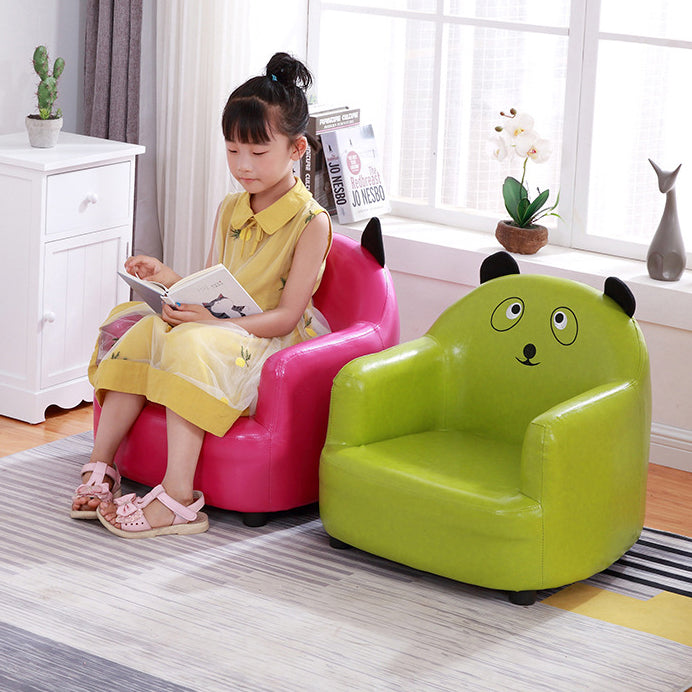 モダンアールデコ風オイルワックスレザーソリッドウッド動物型キッズアクセントチェア（背もたれ＆アームレスト付き）ベッドルーム＆リビングルーム用 