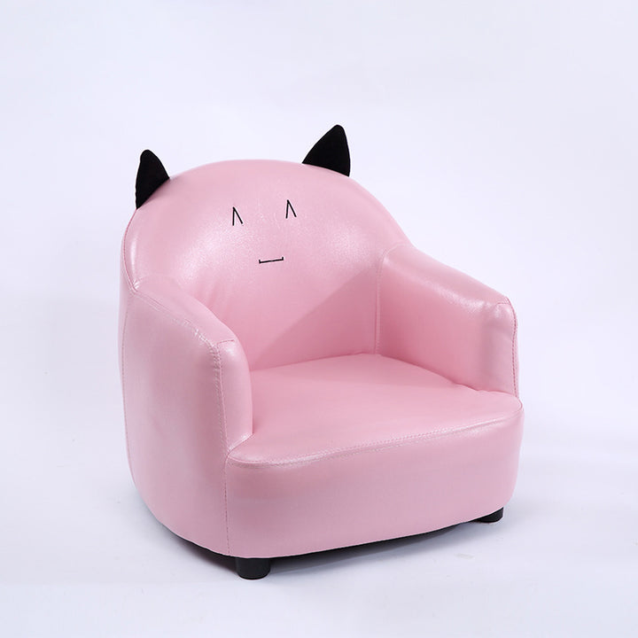 モダンアールデコ風オイルワックスレザーソリッドウッド動物型キッズアクセントチェア（背もたれ＆アームレスト付き）ベッドルーム＆リビングルーム用 